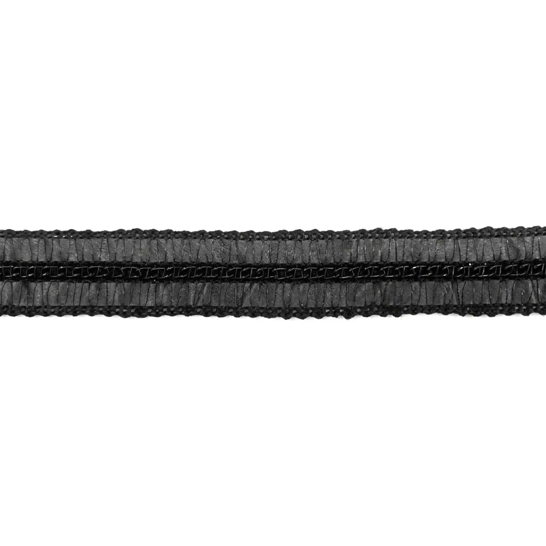 ANI Accessories black chain trim held in hand next to the roll with white color Background 