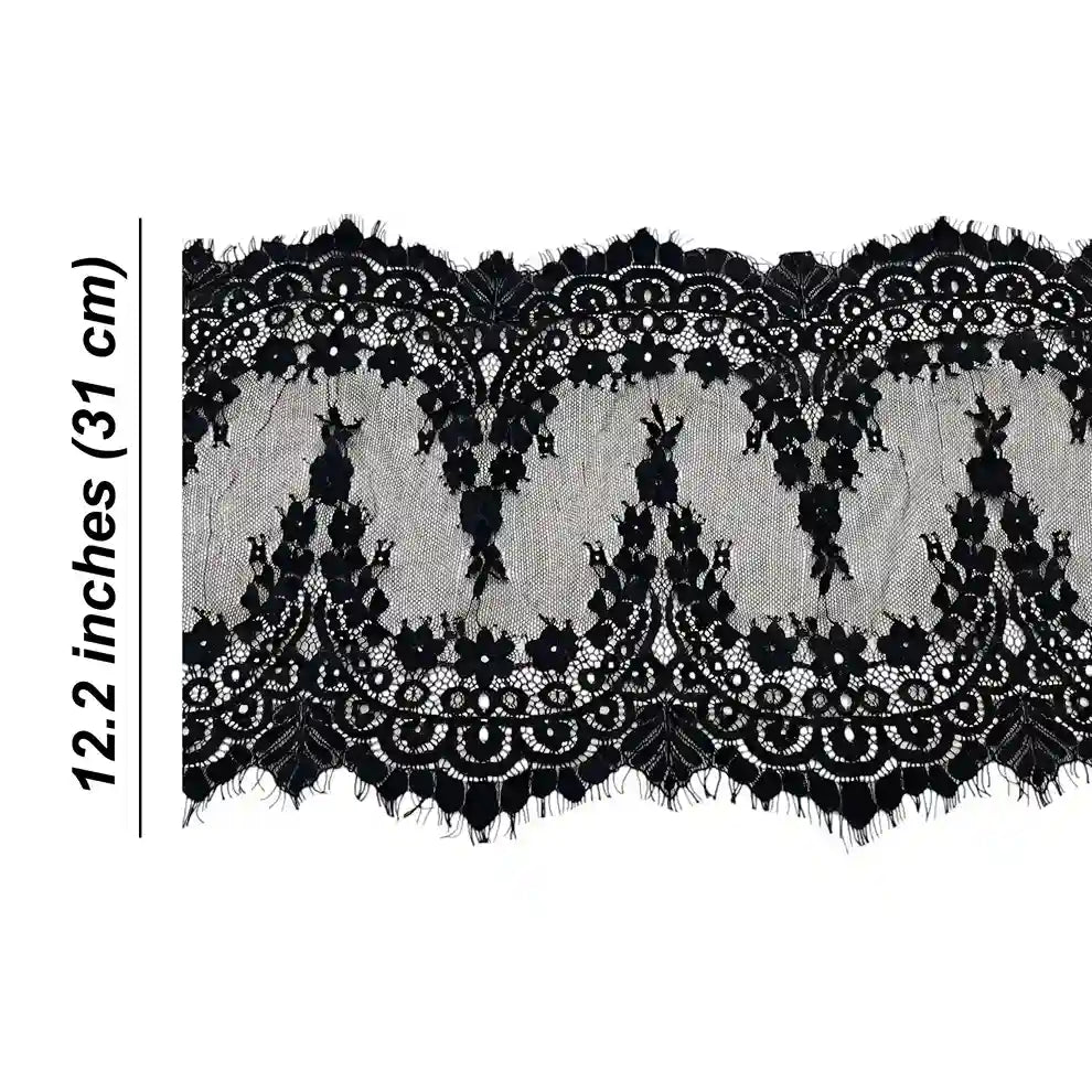 ANI Accessories black Chantilly lace size chart showing 12.2 inch (31 cm) width with white color background 