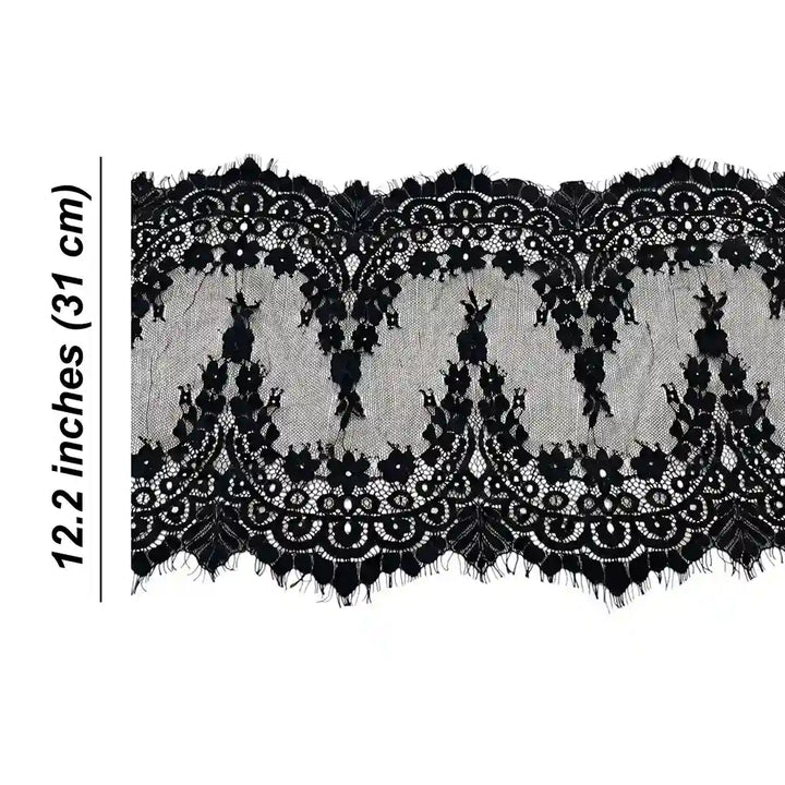 ANI Accessories black Chantilly lace size chart showing 12.2 inch (31 cm) width with white color background 