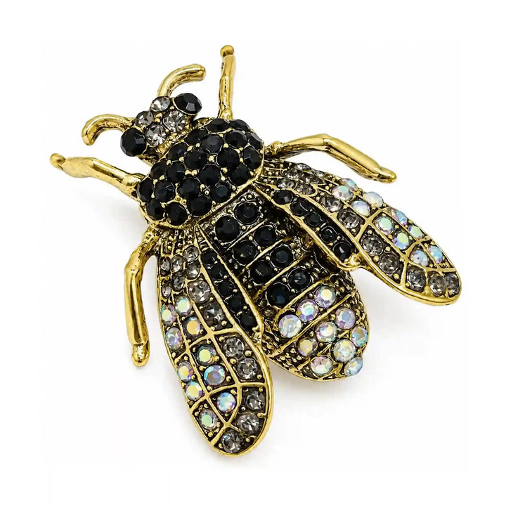 ANI Accessories black crystal bee brooch, angle view