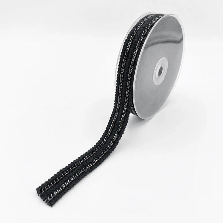ANI Accessories black double chain lace border on a roll, 2 cm wide with white color background 