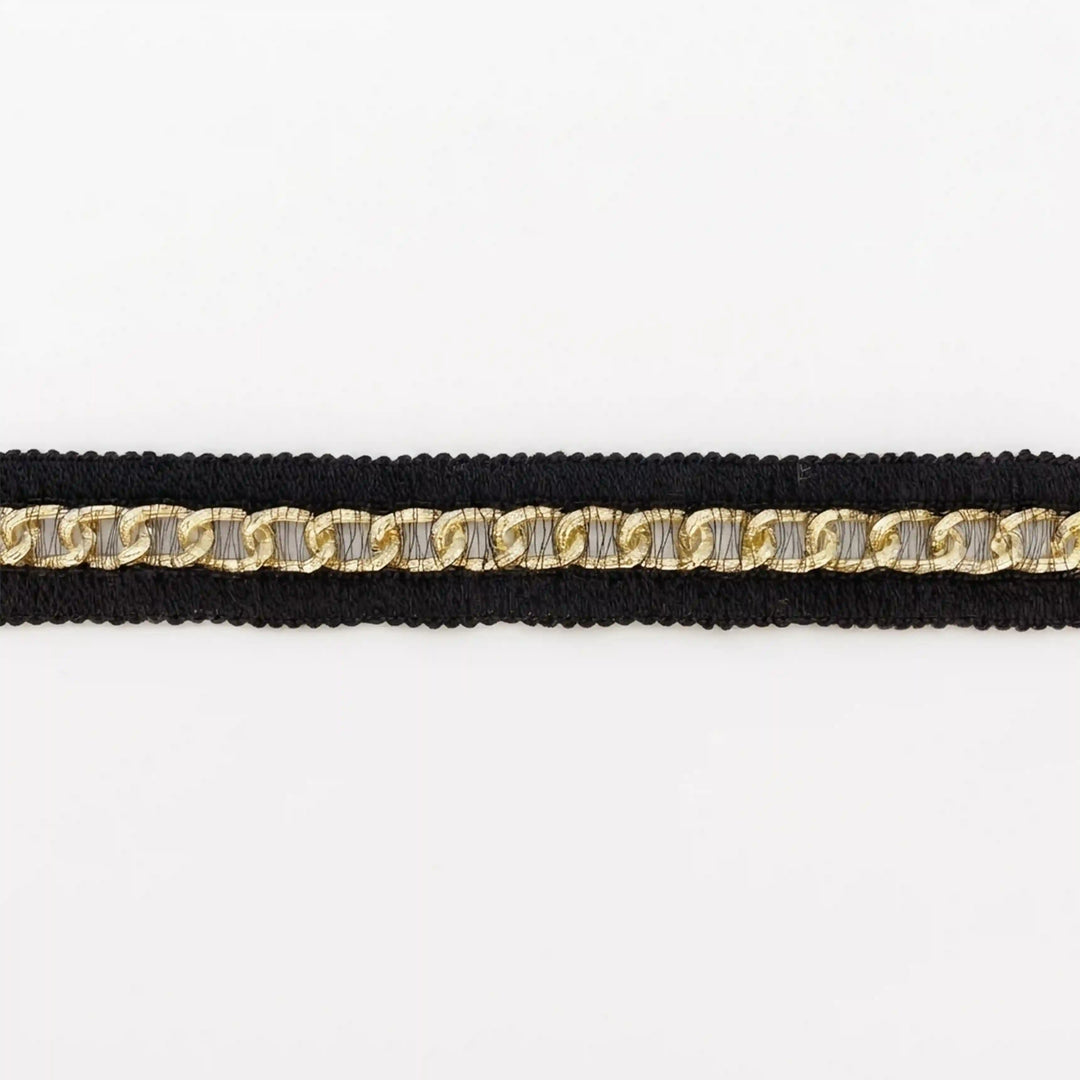 ANI Accessories black and gold chain trim for clothing folded in a zigzag with white color Background 