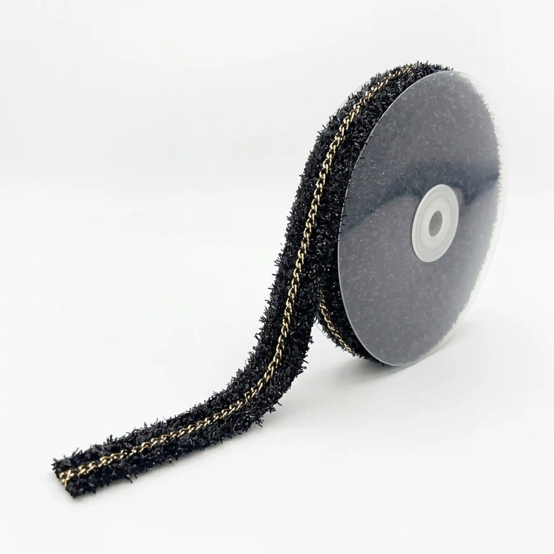 ANI Accessories black lurex golden chain lace on a roll, 2.5 cm wide 