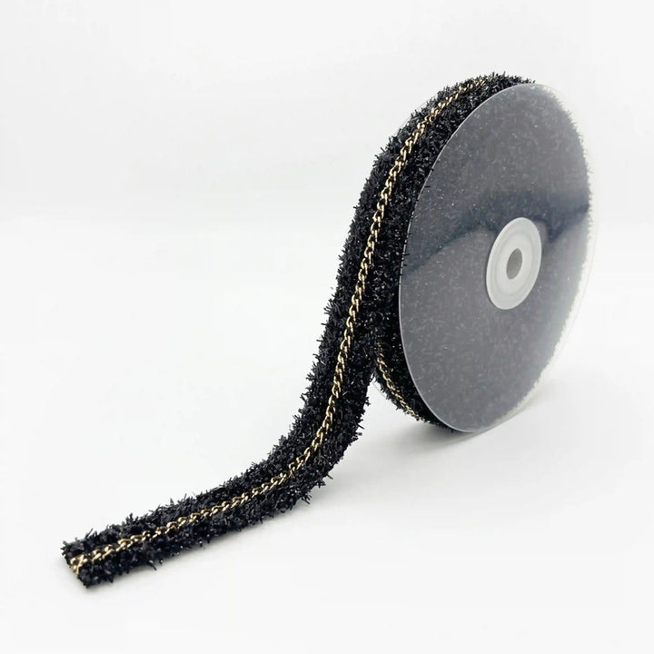 ANI Accessories black lurex golden chain lace on a roll, 2.5 cm wide 