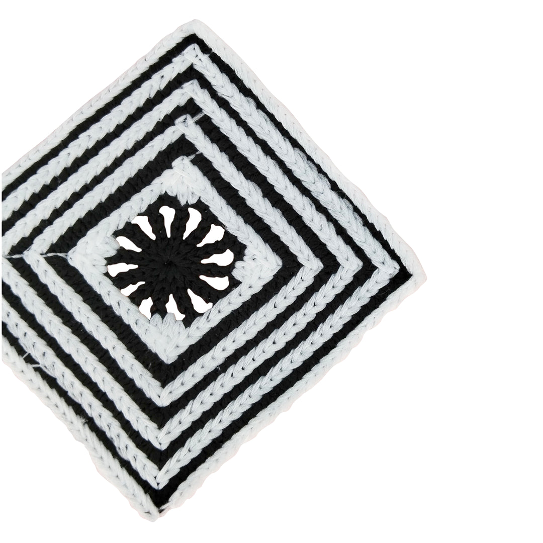 ANI Accessories black and white granny square patch turned on its corner as a diamond 