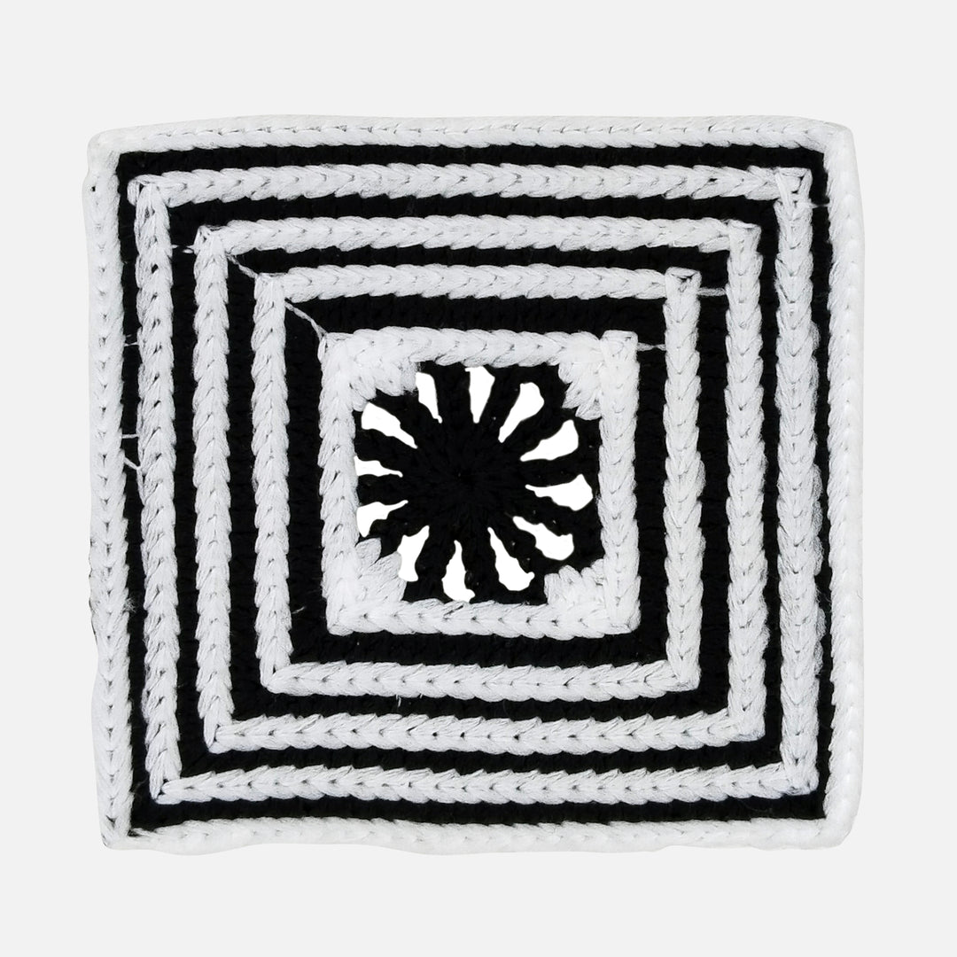 ANI Accessories black and white granny square patch in spun poly with a black flower centre 
