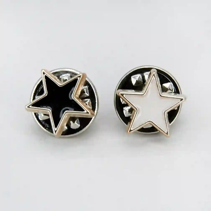 ANI Accessories black and white star shaped lapel pins side by side with white color background 