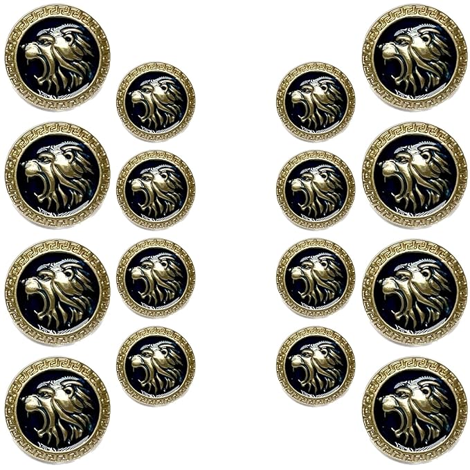 Golden Royal Roars Lion Abs Shank Buttons(8 Big + 8 Small)