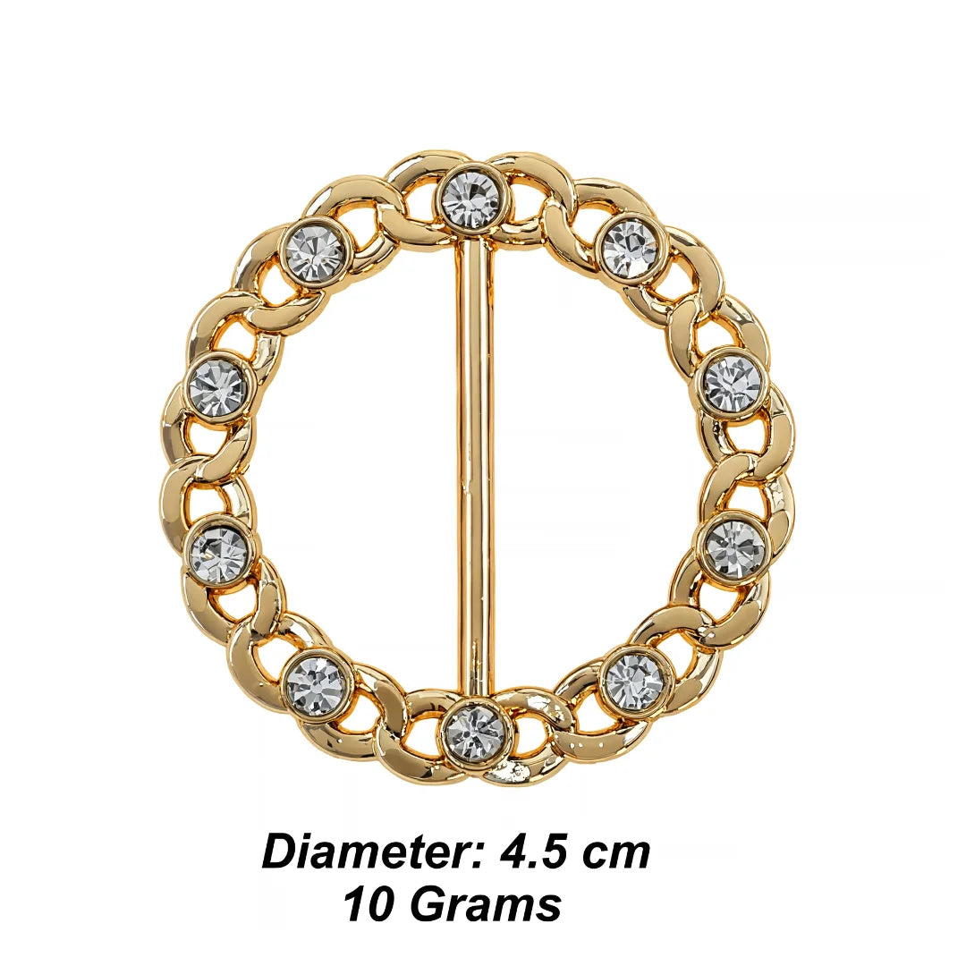 ANI Accessories round gold chain link rhinestone belt buckle size chart: 4.5 cm diameter and 10 grams weight