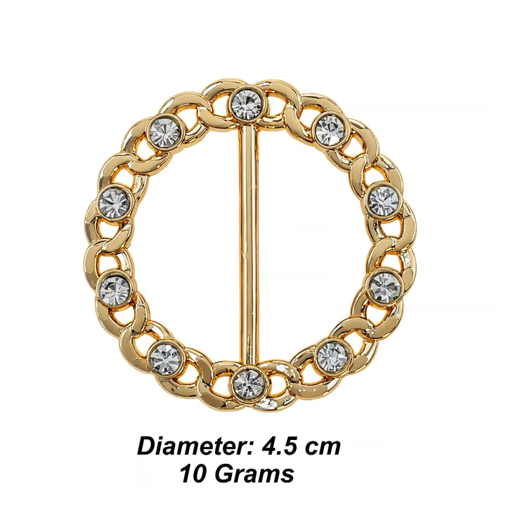 ANI Accessories round gold chain link rhinestone belt buckle size chart: 4.5 cm diameter and 10 grams weight