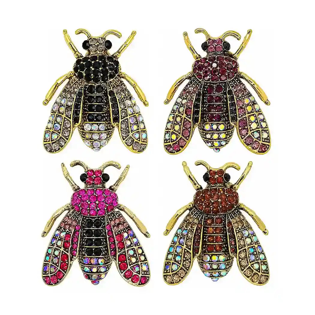 ANI Accessories crystal bee brooch in four colours, front view 