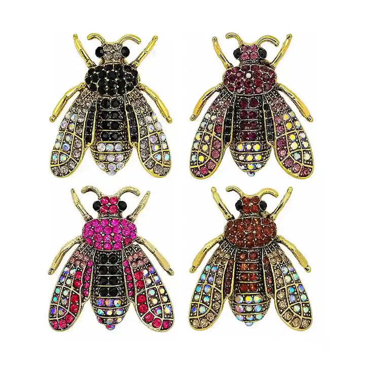 ANI Accessories crystal bee brooch in four colours, front view 