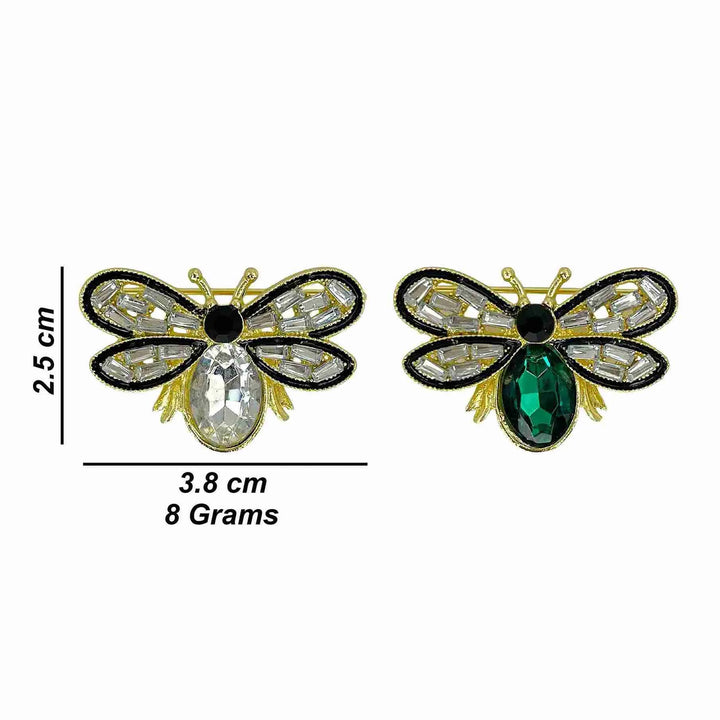 Crystal bee brooch size chart, 3.8 x 2.5 cm, 8 grams with white color background 
