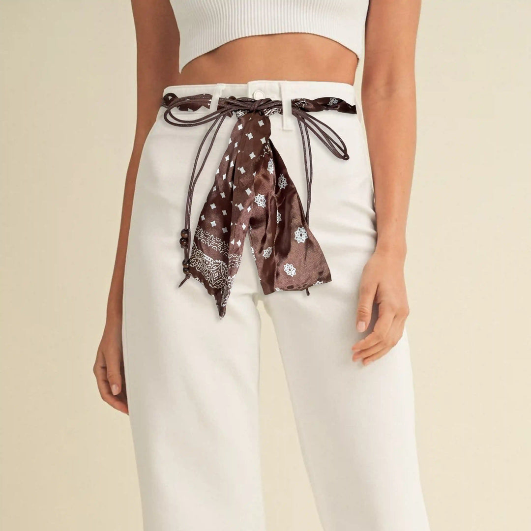 Brown Scarf Pearl Macramé Belt