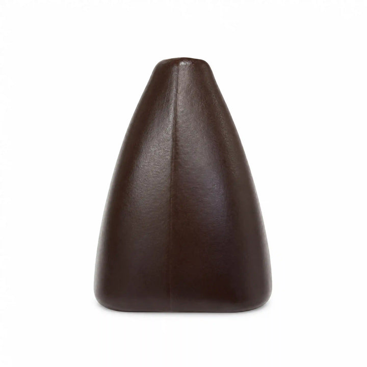 ANI Accessories dark brown bell-shaped cord end cap with tapered top and centre seam line, front view on white background