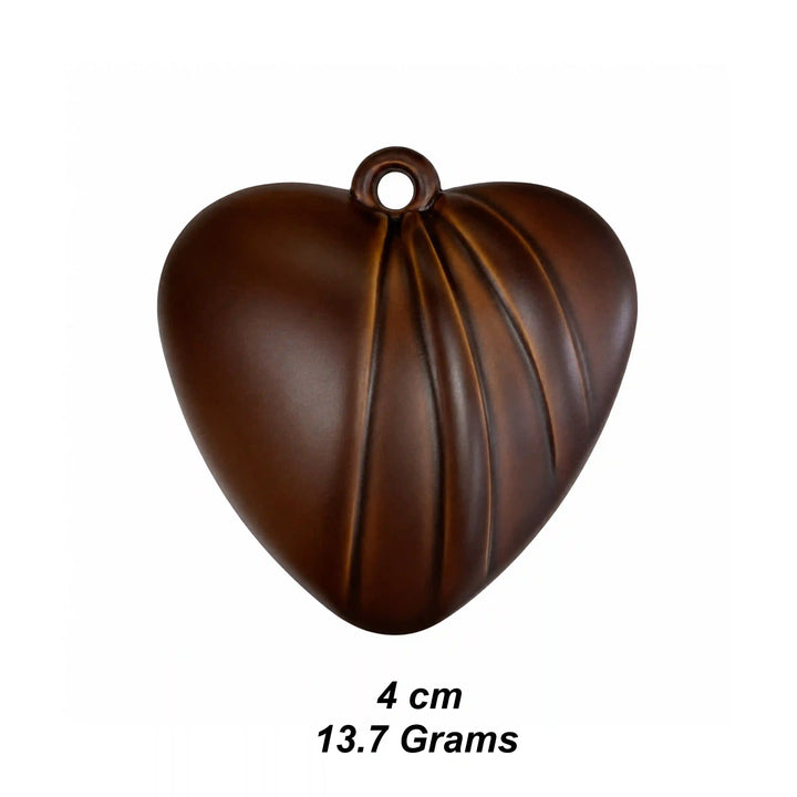 ANI Accessories dark brown fluted heart pendant charm size chart: 4 cm size and 12.7 grams weight With white color background 