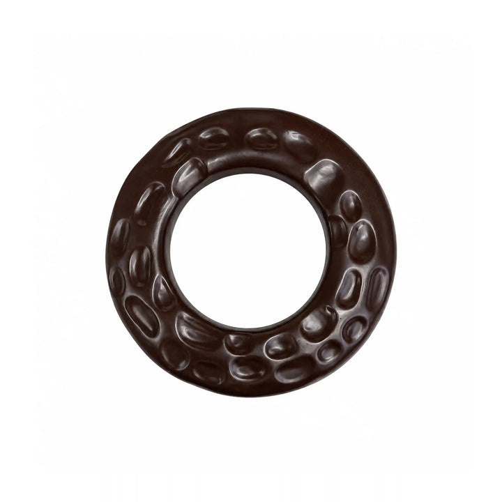 ANI Accessories dark brown hammered O-ring buckle with glossy dimpled texture and round open centre, front view with white color background 