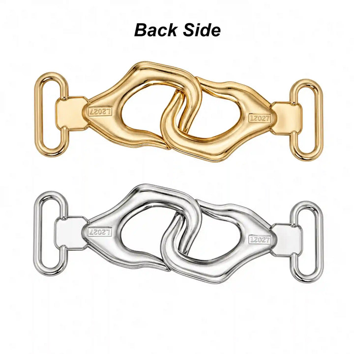 ANI Accessories back side of gold and silver dress buckles showing the flat base with white color Background