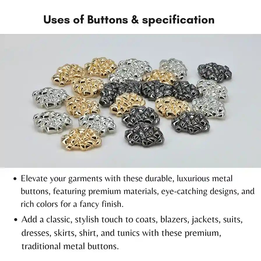 Mixed Pyramid Inspired Metal Buttons | 21mm(33L), 25mm(40L) & 35mm(55L)