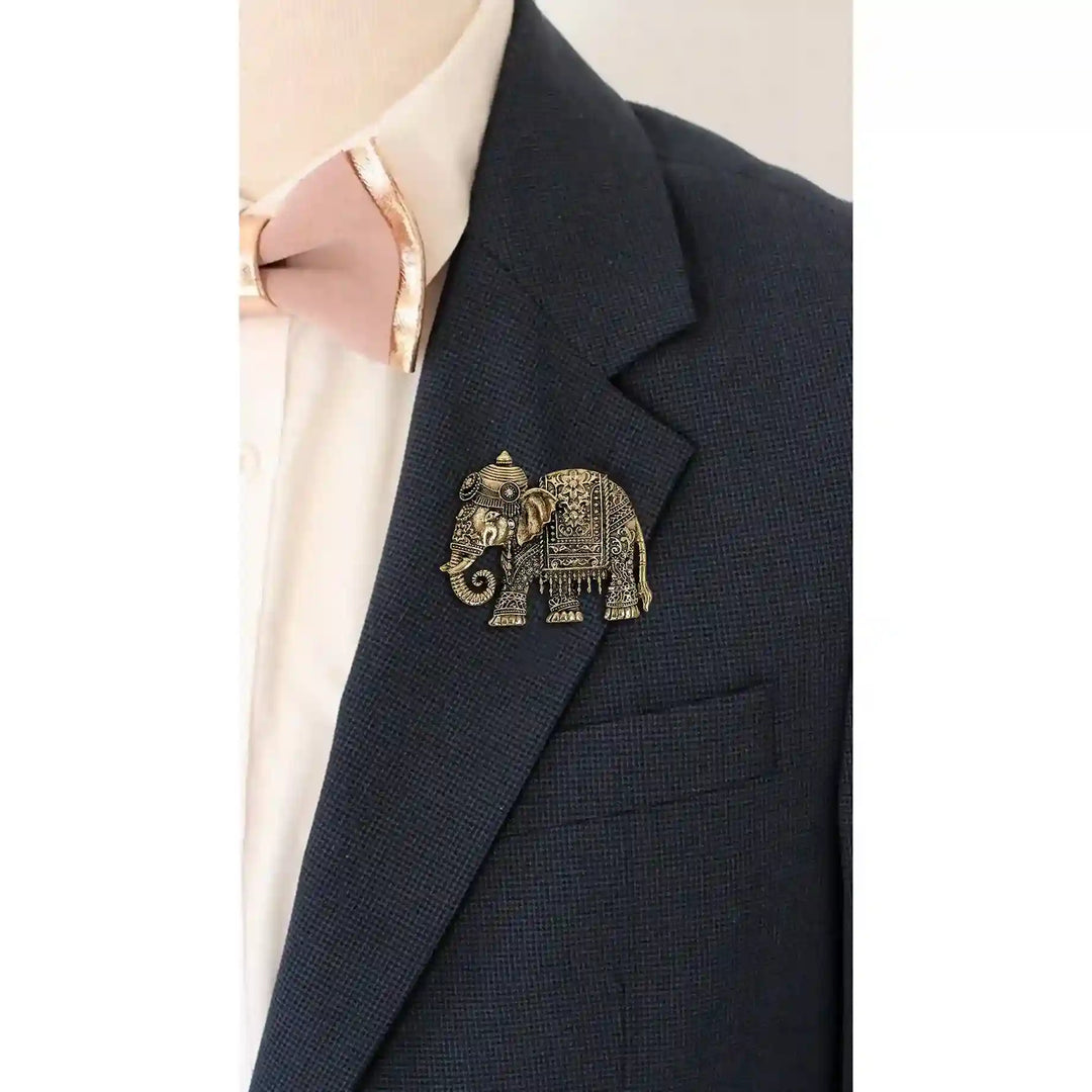 ANI Accessories elephant brooch for men pinned on the lapel of a navy blazer 