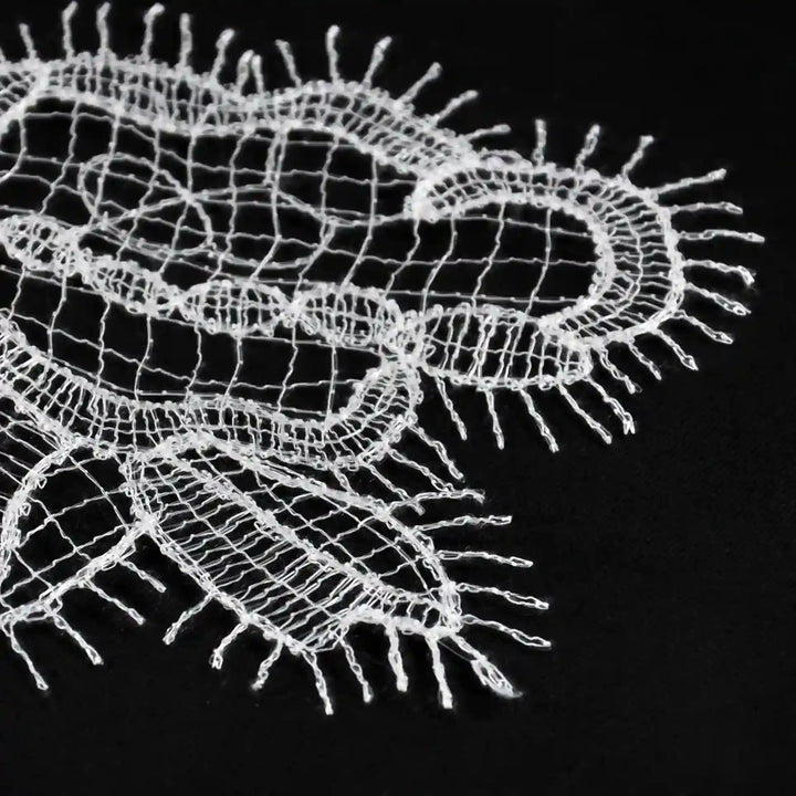 ANI Accessories close-up of the eyelash edge and mesh petals on a white flower patch 