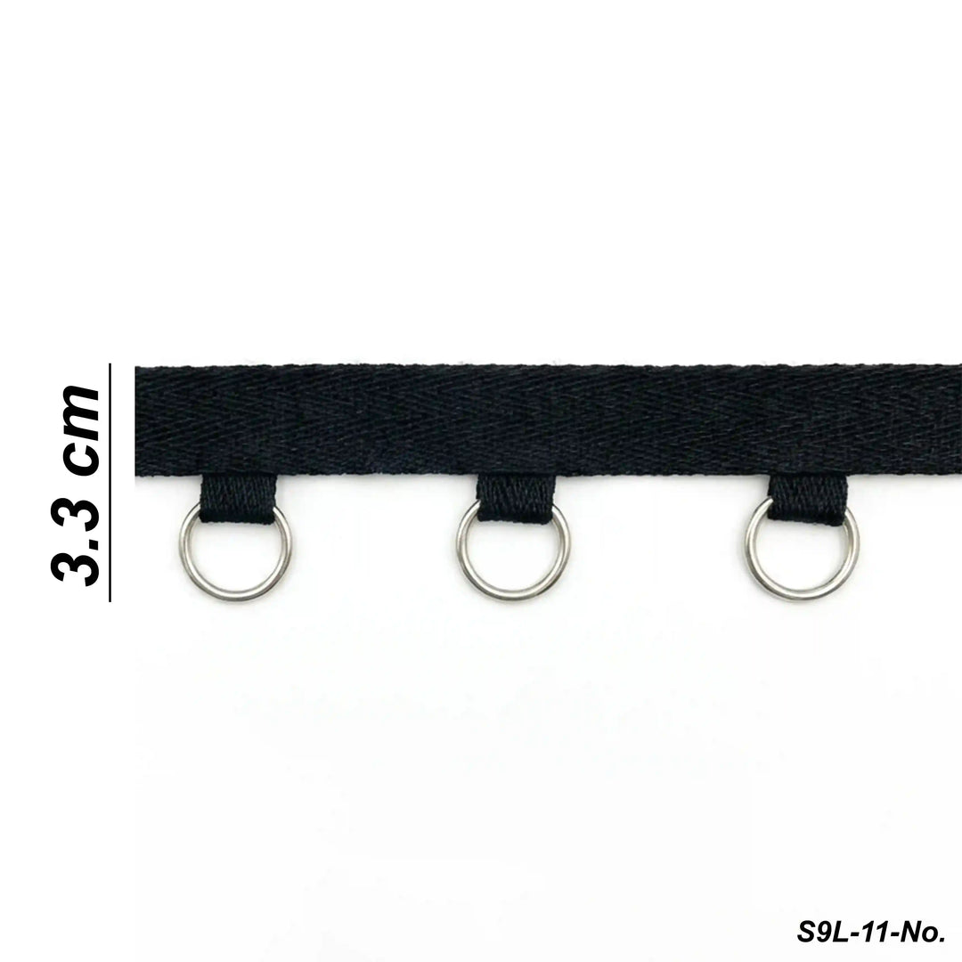 ANI Accessories eyelet tape with rings size chart showing 3.3 cm width with white color background 