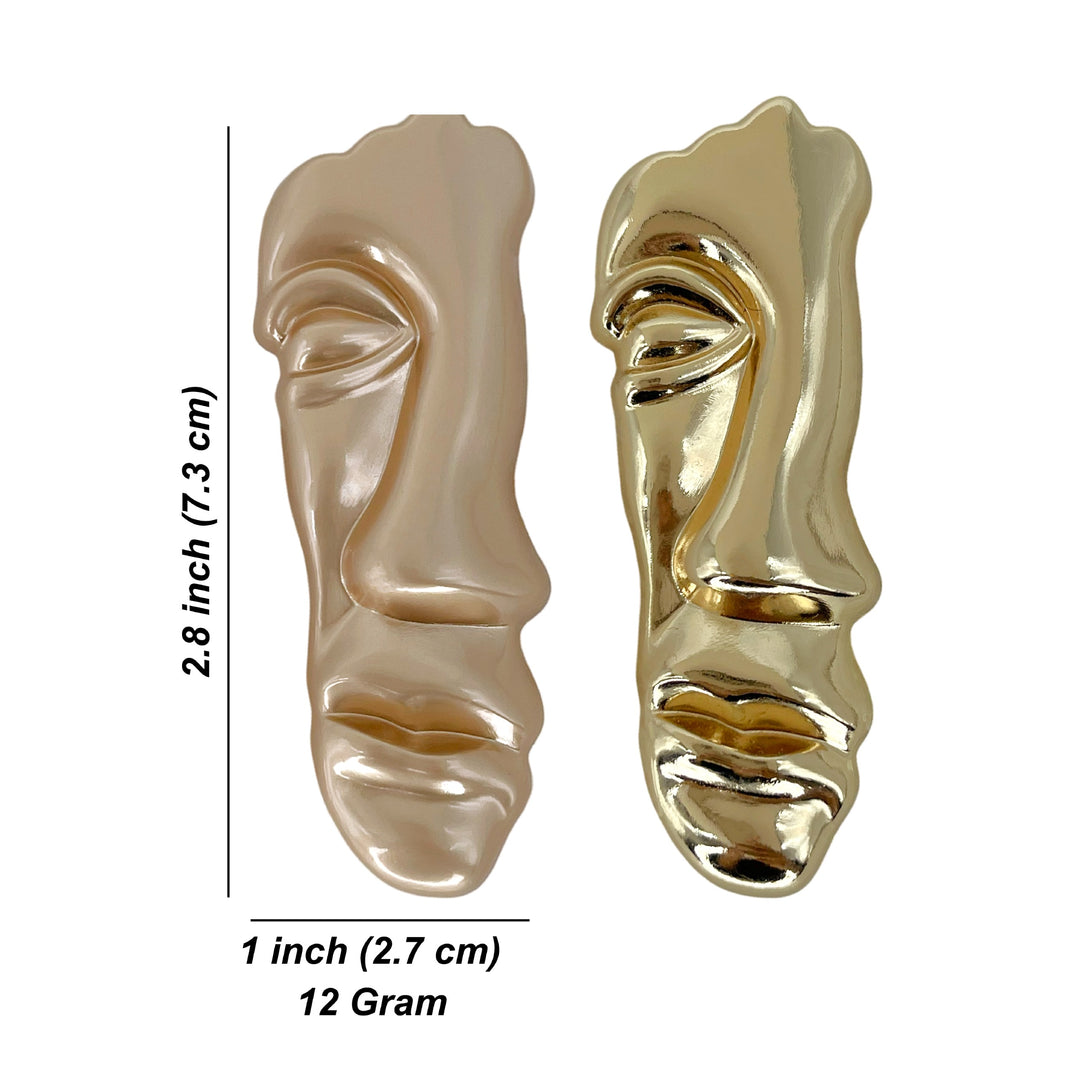 ANI Accessories face brooch size chart: 7.1 x 2.7 cm (2.8 x 1 inches), 12 grams, gold and matte gold 