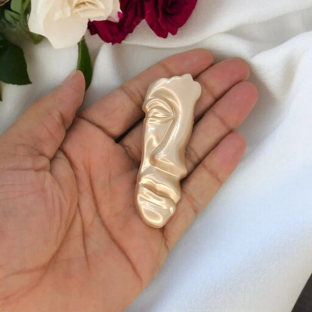 ANI Accessories face inspire metal brooch with a list of uses on blazers, sarees and bags 