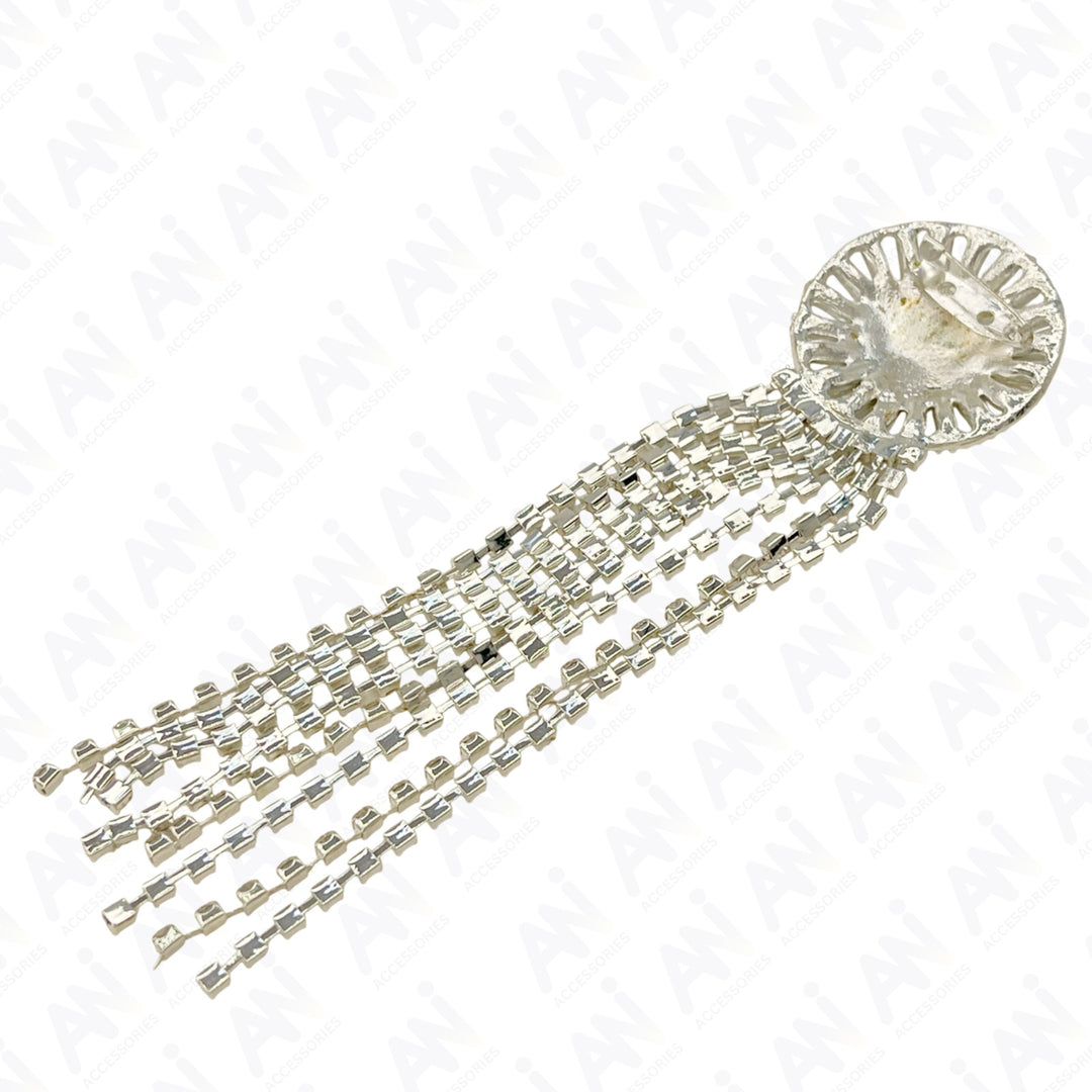 Tassel Rhine Stone Silver Brooch for Men & Women Fashion with long dangling chains