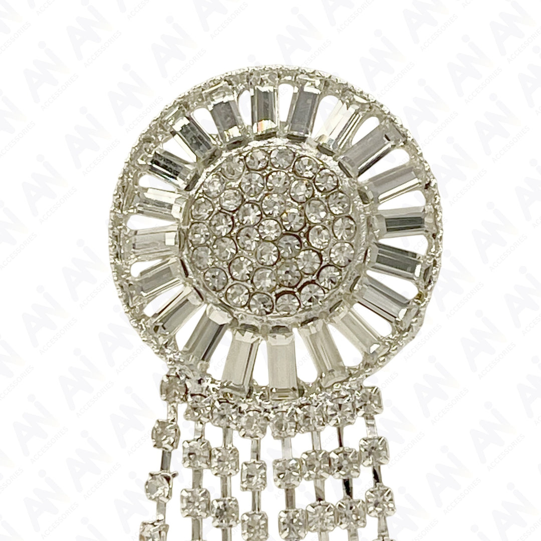 Tassel Rhine Stone Silver Brooch for Men & Women Fashion featuring a circular design with dazzling rhinestones