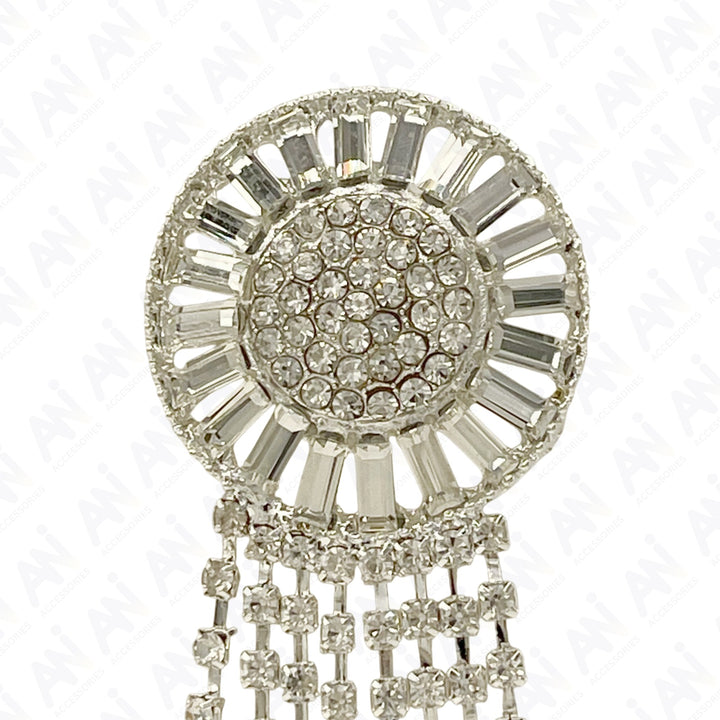 Tassel Rhine Stone Silver Brooch for Men & Women Fashion featuring a circular design with dazzling rhinestones