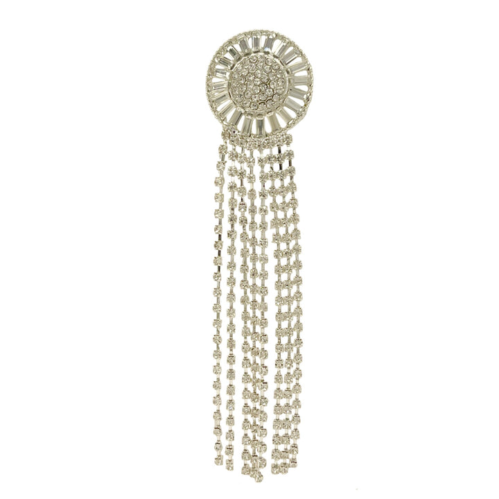 Tassel Rhine Stone Silver Brooch for Men & Women Fashion with elegant hanging chains and sparkling details
