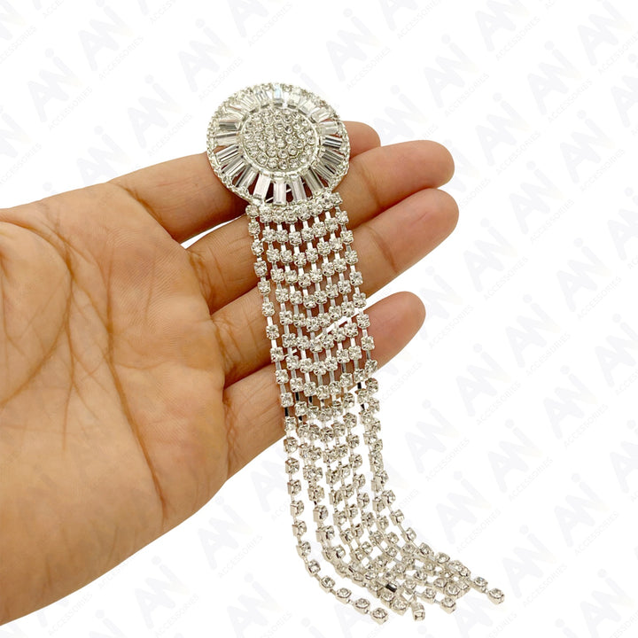 Tassel Rhine Stone Silver Brooch for Men & Women Fashion with sparkling design and elegant tassels