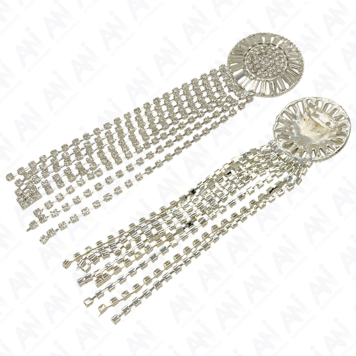 Tassel Rhine Stone Silver Brooch for Men & Women Fashion with Elegant Fringe Design