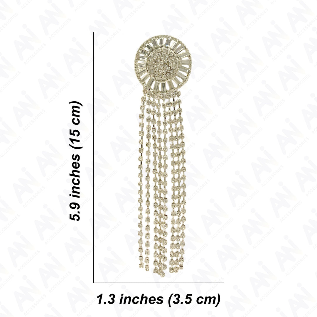 Tassel Rhine Stone Silver Brooch for Men & Women Fashion with detailed design and hanging chains