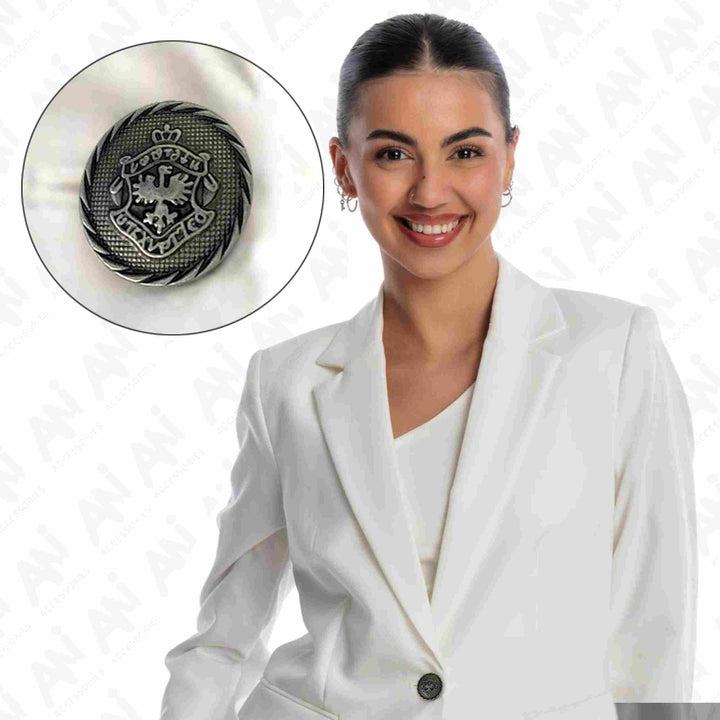 Timeless metal button with a heraldic emblem design, perfect for upgrading all fashionable coats