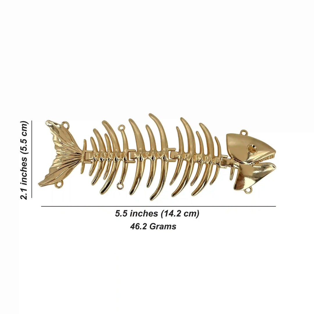 ANI Accessories fish skeleton brooch size chart: 14.2 x 5.5 cm (5.5 x 2.1 inches), 46.2 grams 