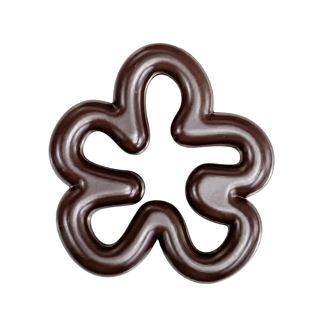 ANI Accessories glossy dark brown five-petal flower charm with puffy tubular outline and open centre, front view on white background