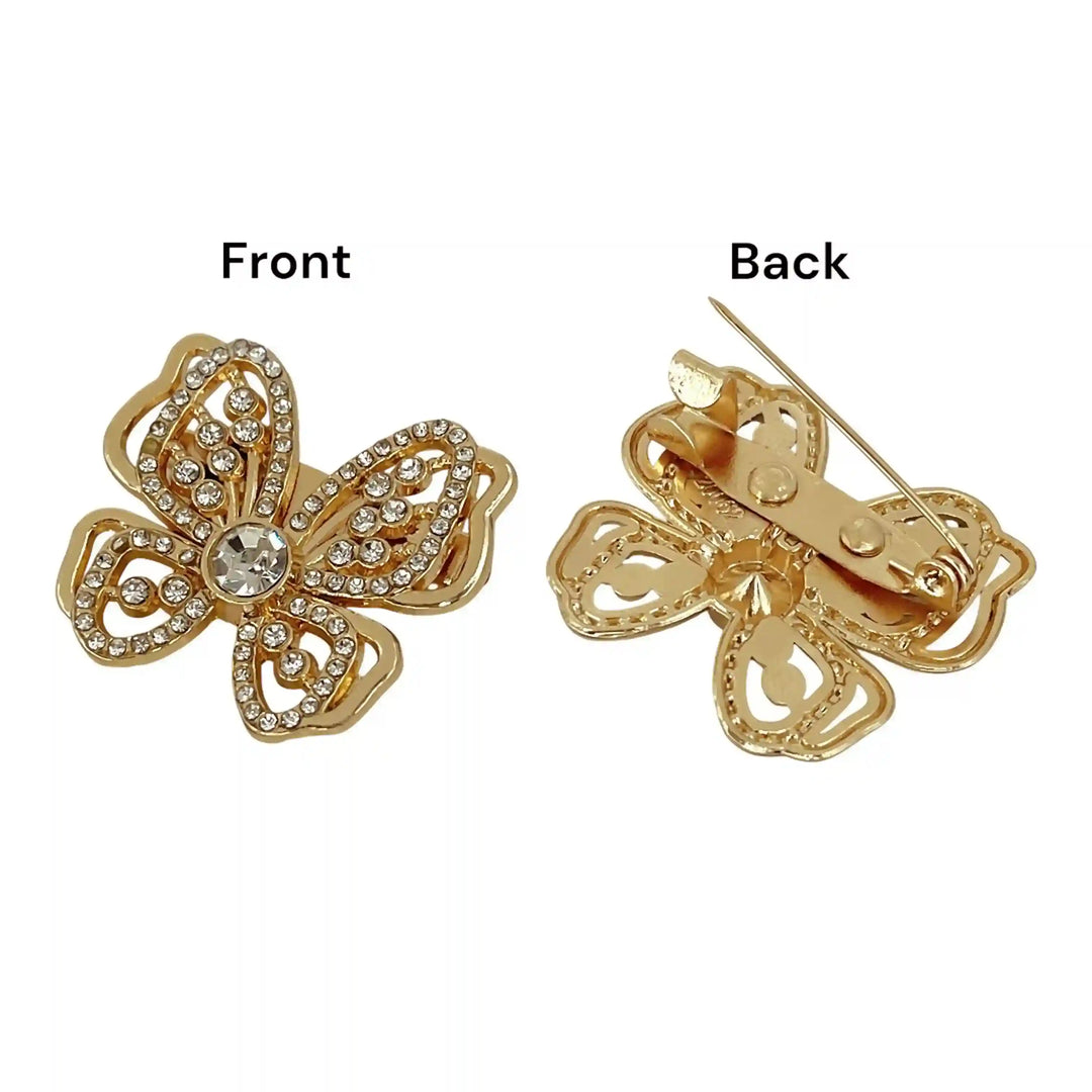 ANI Accessories gold butterfly brooch pin showing the front and the back with pin color background 