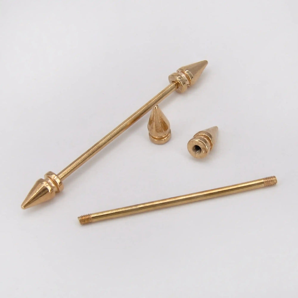ANI Accessories gold collar bar with one spike end removed to show how it fits through the collar 