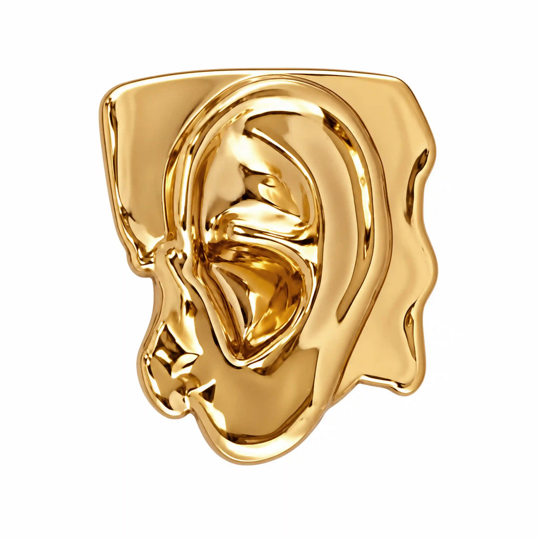 ANI Accessories gold ear design metal button with mirror finish, 23mm with white color background 