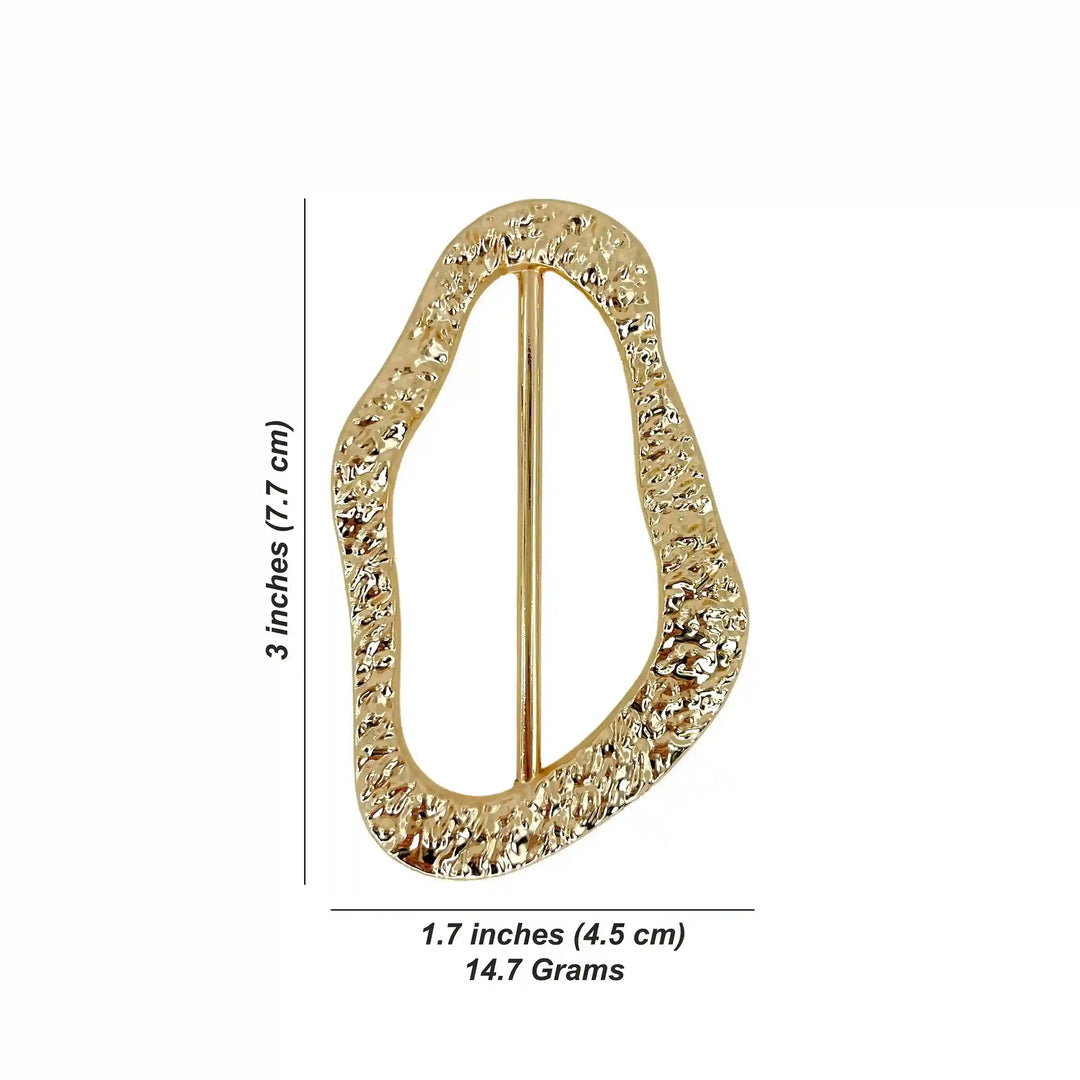 ANI Accessories gold hammered freeform buckle size chart: 7.7 cm high, 4.5 cm wide, 14.7 grams With white color Background 