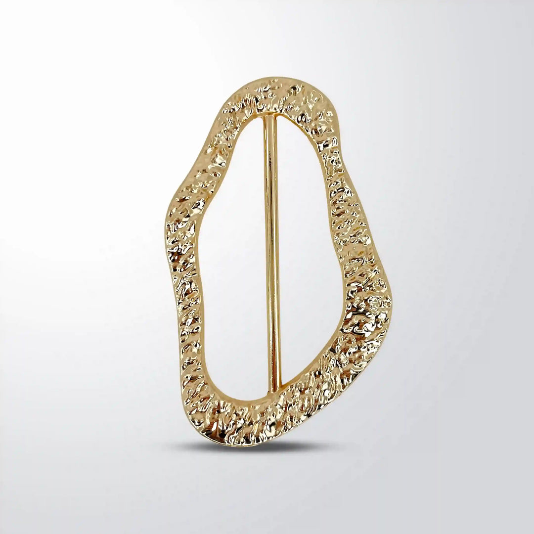 ANI Accessories gold hammered freeform slide buckle with centre bar, front view on grey Background 
