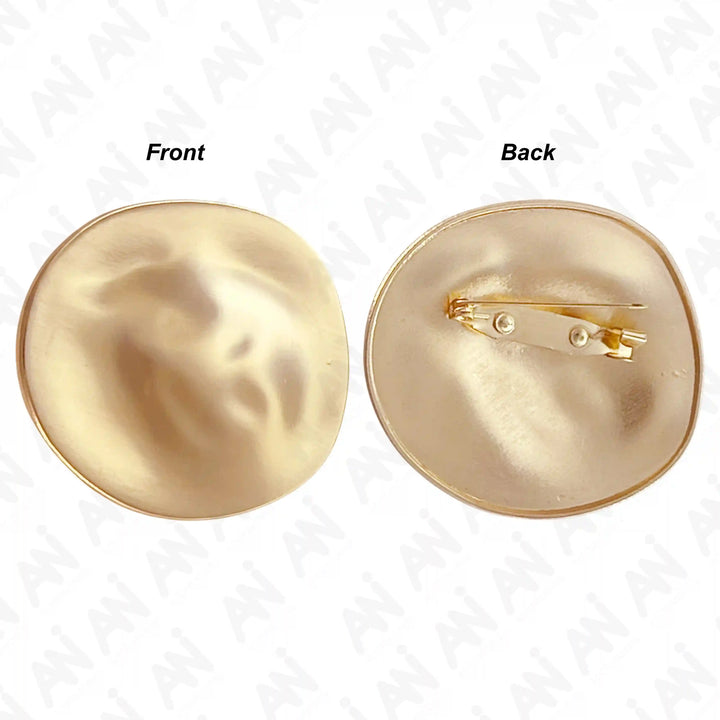 ANI Accessories gold moon brooch showing the front and the back with pin 