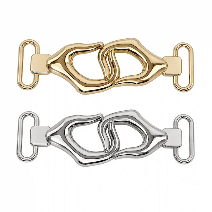 ANI Accessories gold and silver hook buckle for dress with wavy interlinked loops, 5.5 cm 