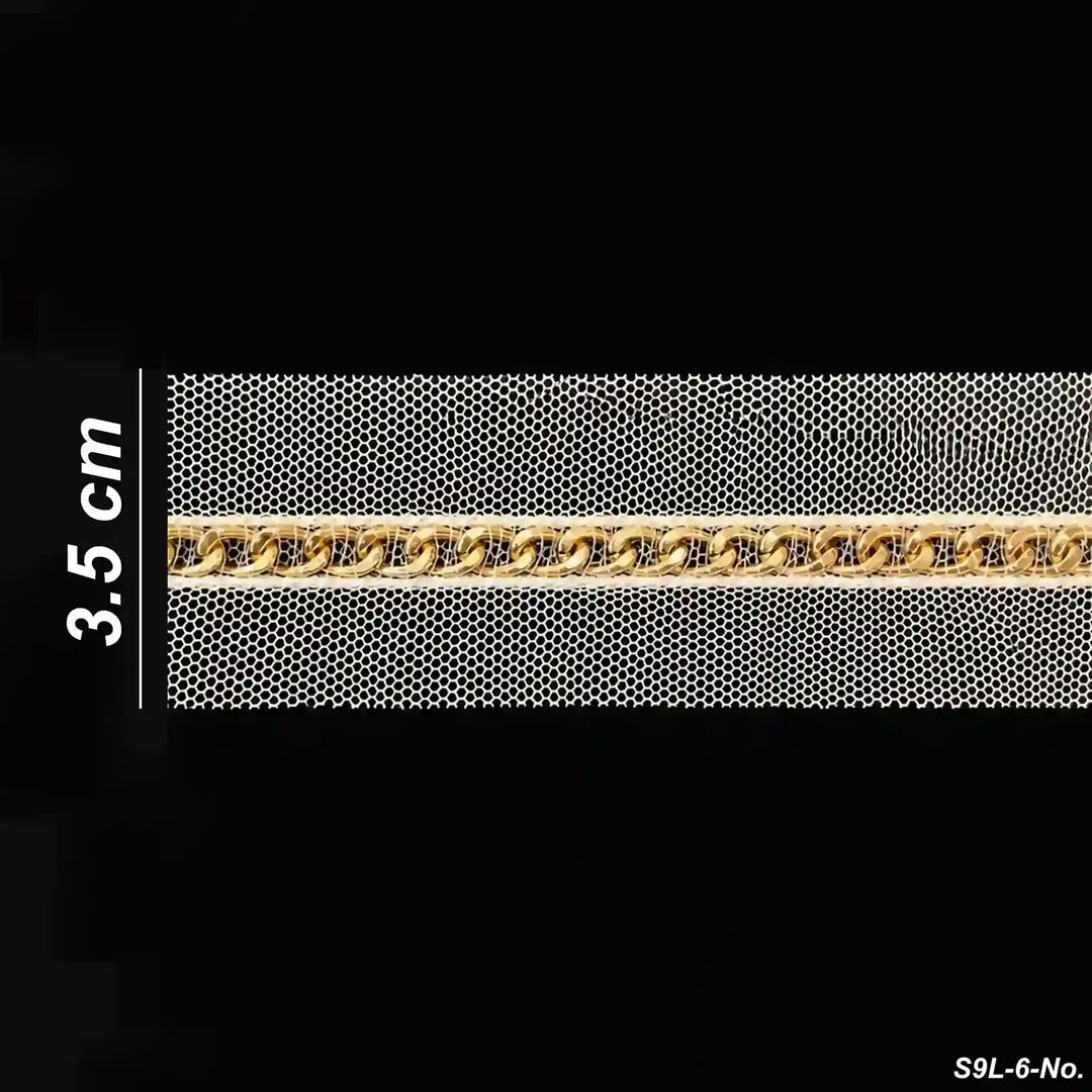 ANI Accessories golden chain net lace size chart showing 3.5 cm width with black color background 