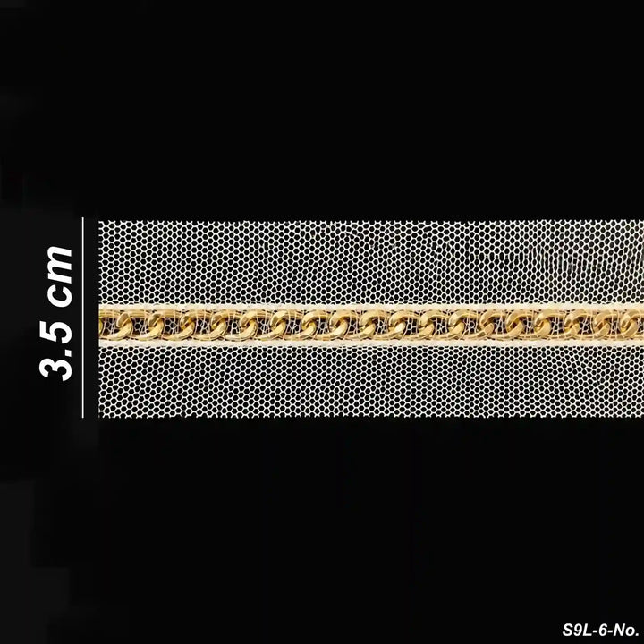ANI Accessories golden chain net lace size chart showing 3.5 cm width with black color background 