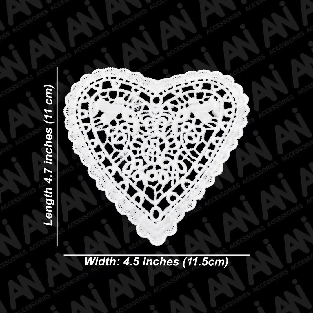 ANI Accessories heart lace patch size chart: length 4.7 inches, width 4.5 inches (11.5 cm) 