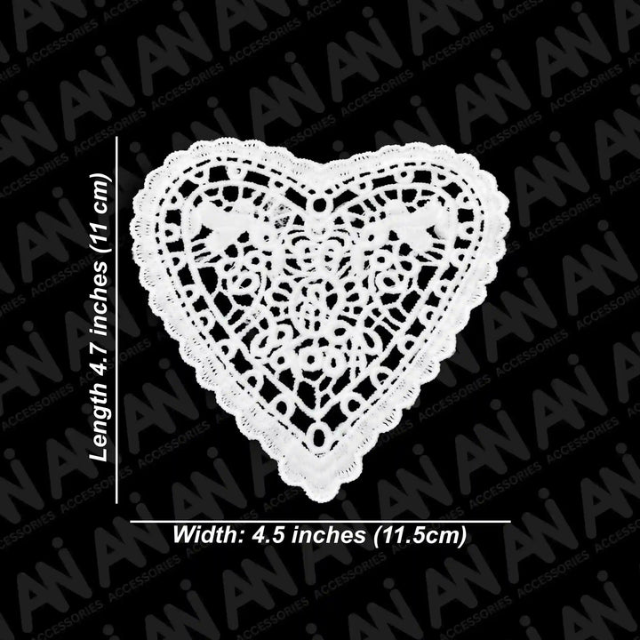 ANI Accessories heart lace patch size chart: length 4.7 inches, width 4.5 inches (11.5 cm) 