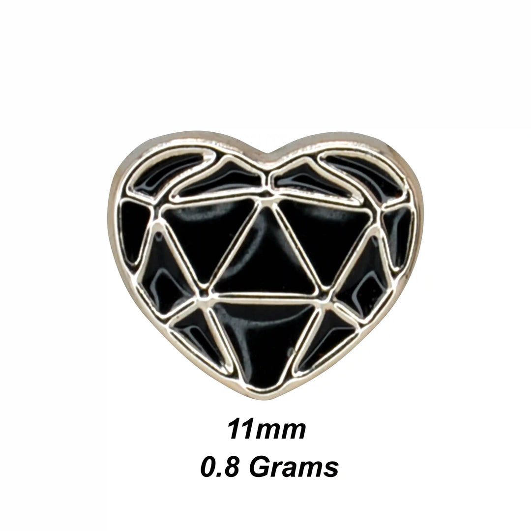 ANI Accessories heart-shaped lapel pin size chart: 11 mm, 0.8 grams with white color background 